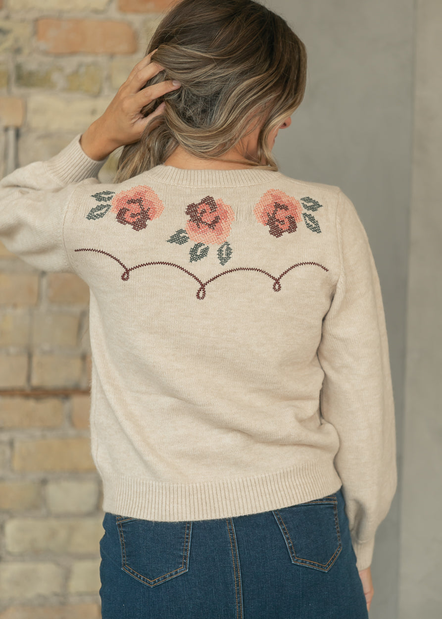 Flower Embroidered Button Down Cardigan FF Layering Essentials