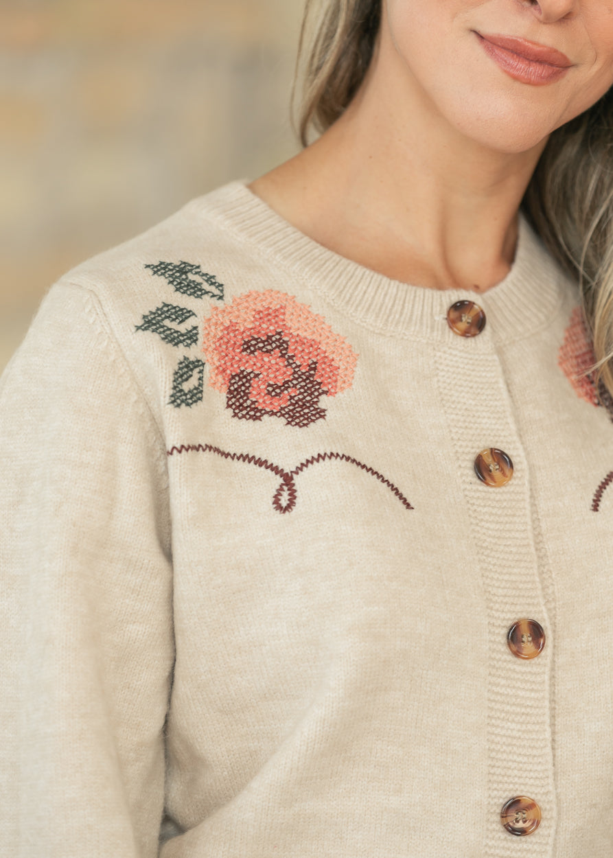 Flower Embroidered Button Down Cardigan FF Layering Essentials