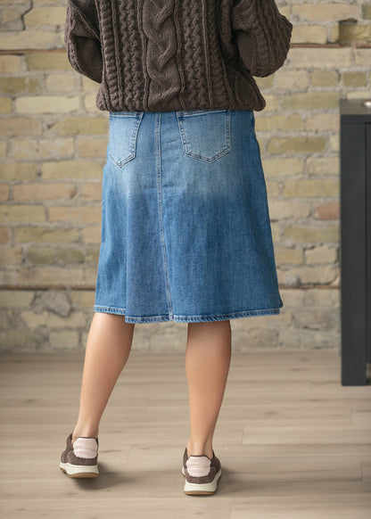Flowy Denim A-Line Midi Skirt FF Skirts