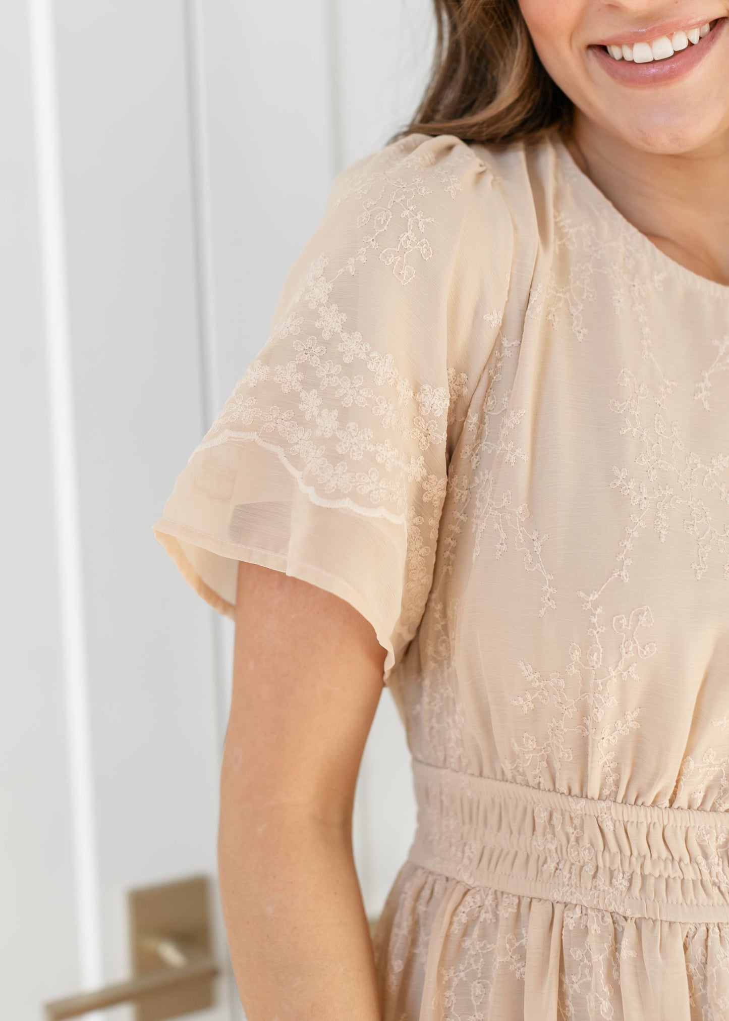 Flutter Sleeve Floral Embroidered Midi Dress FF Dresses