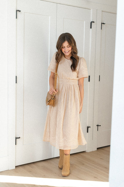 Flutter Sleeve Floral Embroidered Midi Dress FF Dresses