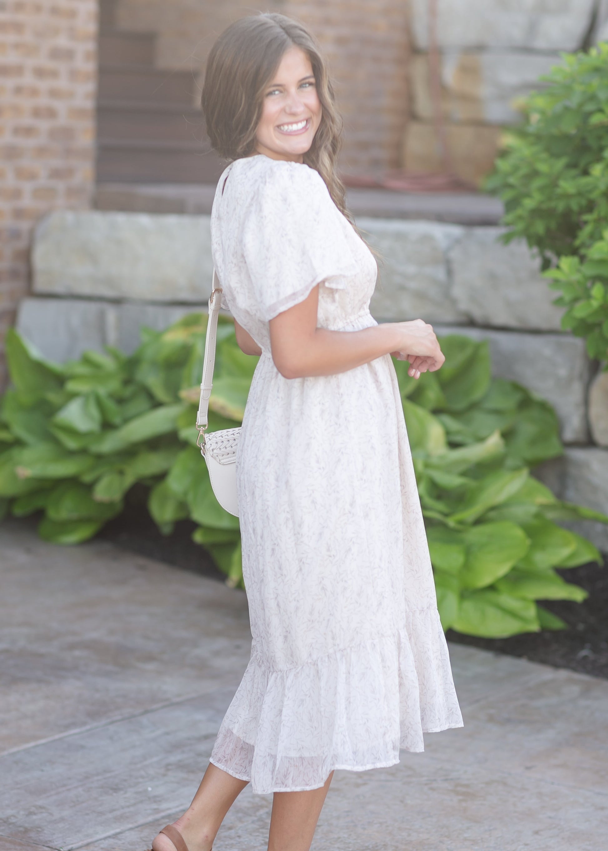 white flutter sleeve midi dress Noria Anis Bel Air Flutter Sleeve Midi Dress