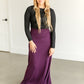 Foldover Waist Pull On Maxi Skirt FF Skirts Dark Purple / S