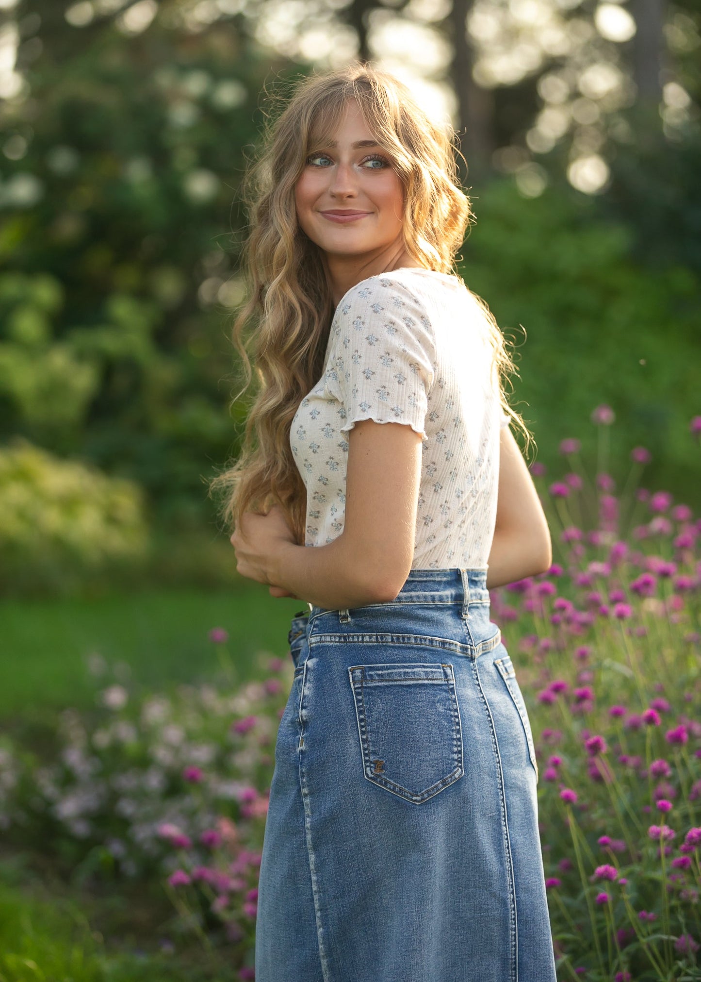 Frankie Light Wash Denim Midi Skirt IC Skirts