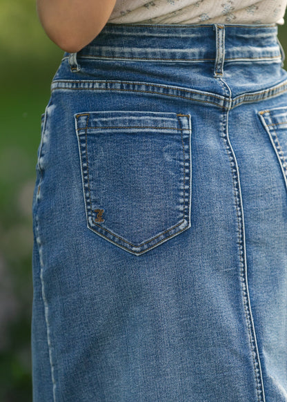 Frankie Light Wash Denim Midi Skirt IC Skirts