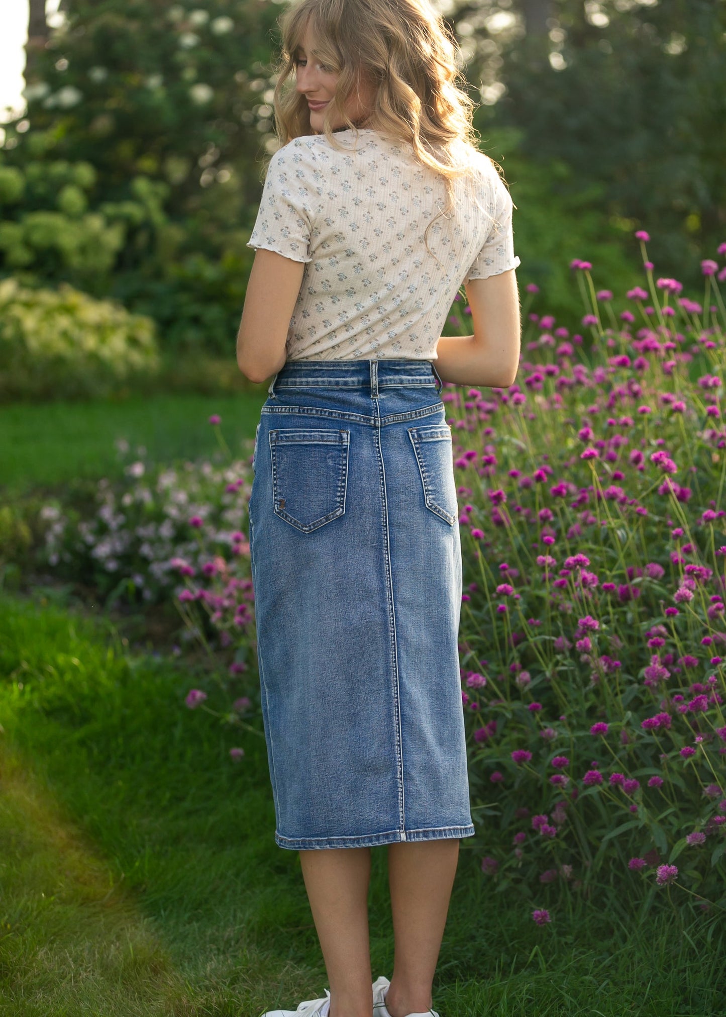 Frankie Light Wash Denim Midi Skirt IC Skirts