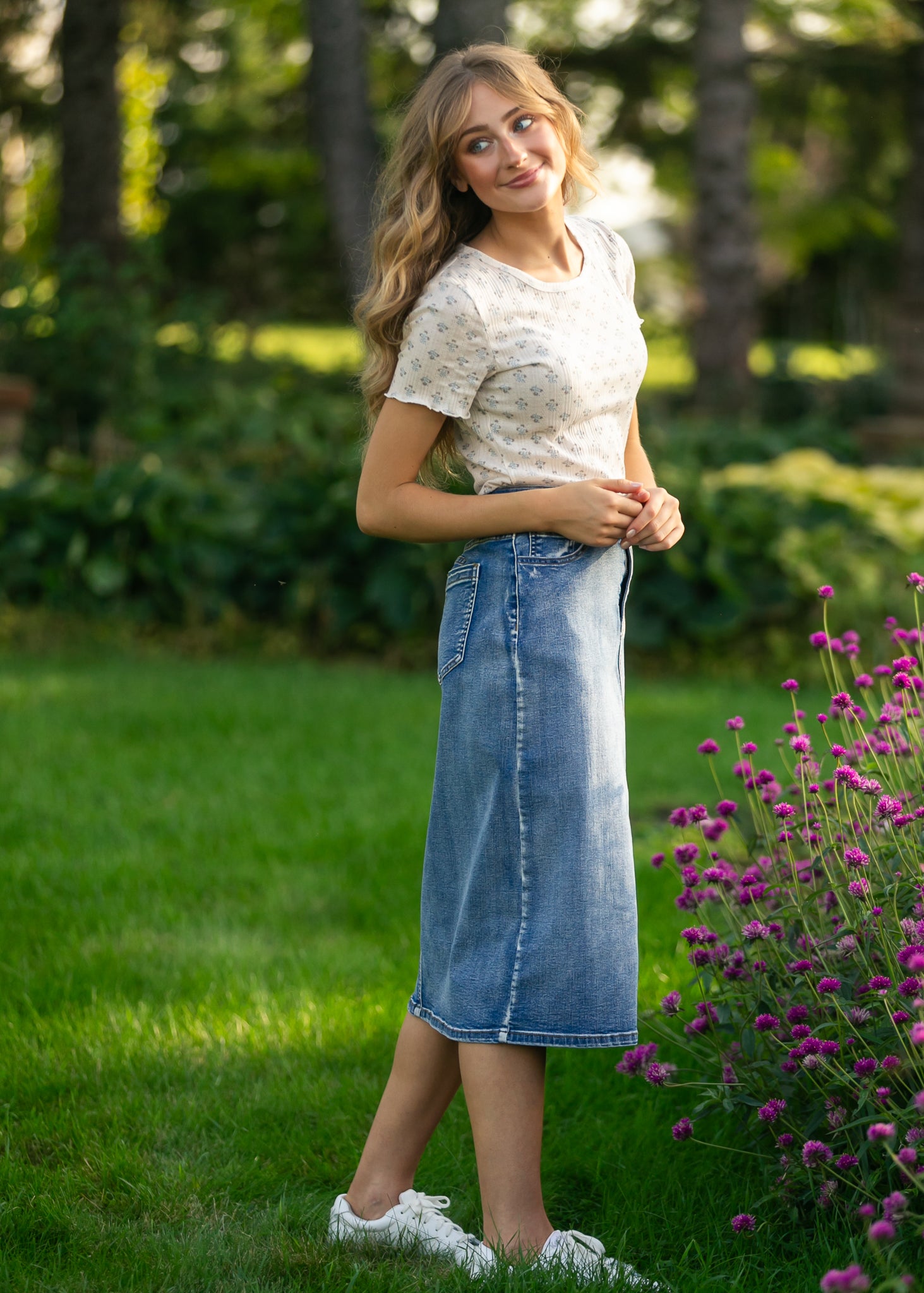 Frankie Light Wash Denim Midi Skirt IC Skirts