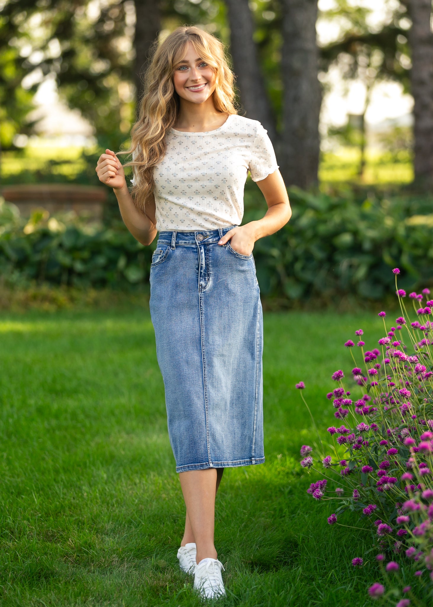 Frankie Light Wash Denim Midi Skirt IC Skirts