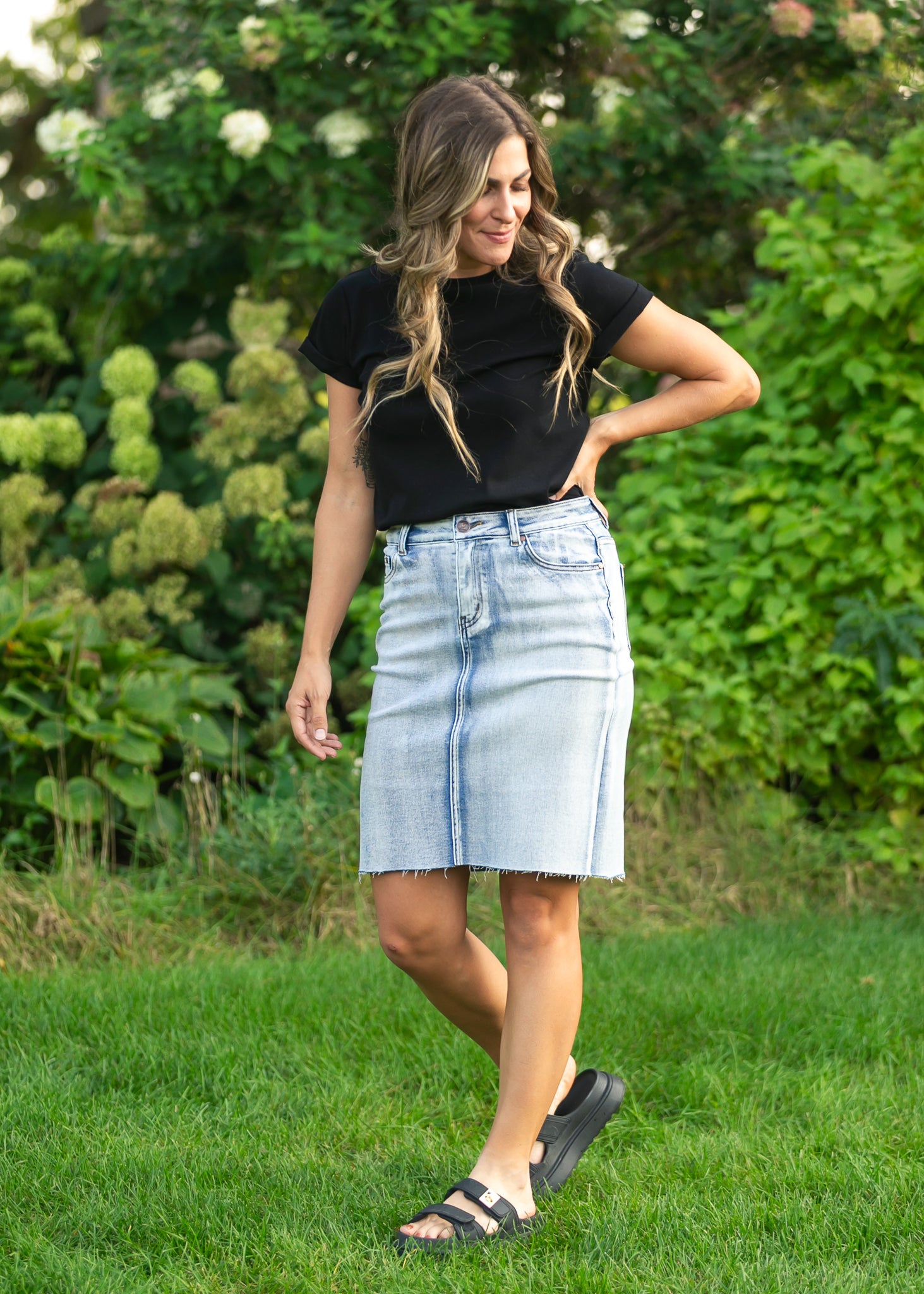 Frankie Light Wash Raw Hem Midi Skirt IC Skirts