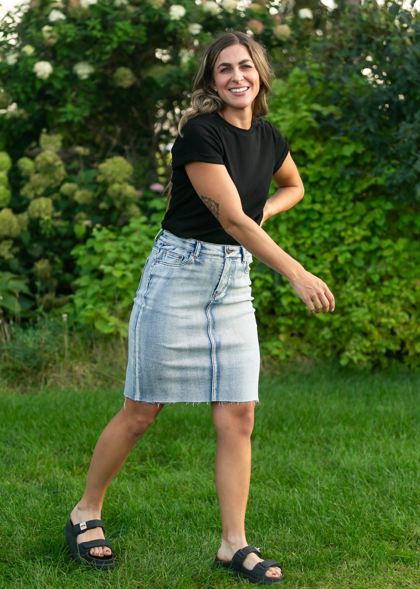Frankie Light Wash Raw Hem Midi Skirt IC Skirts