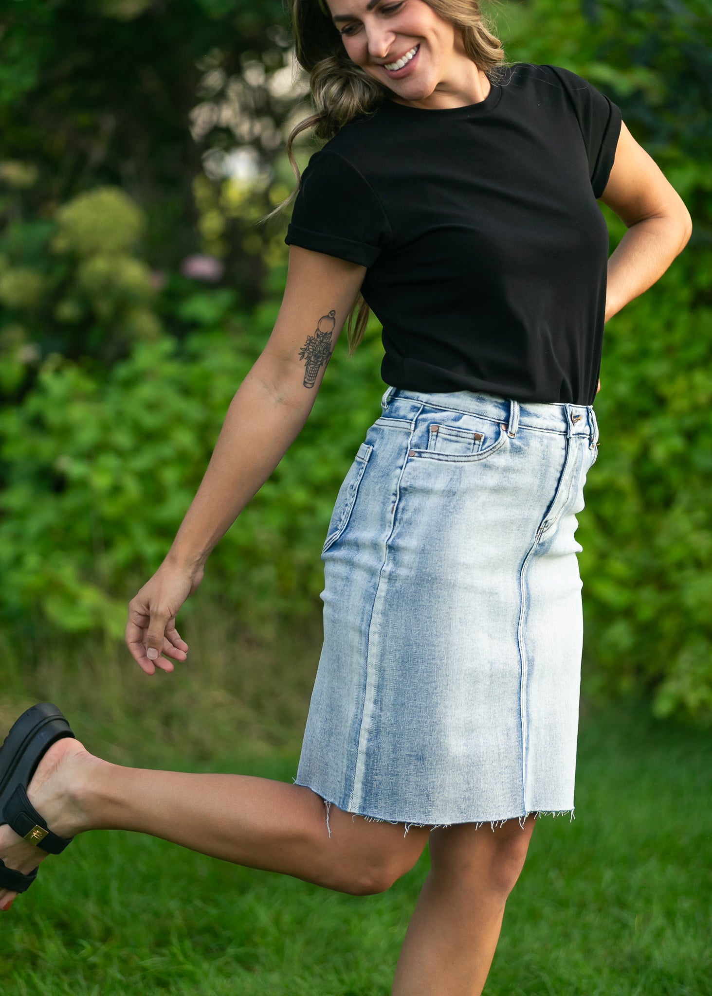 Frankie Light Wash Raw Hem Midi Skirt IC Skirts