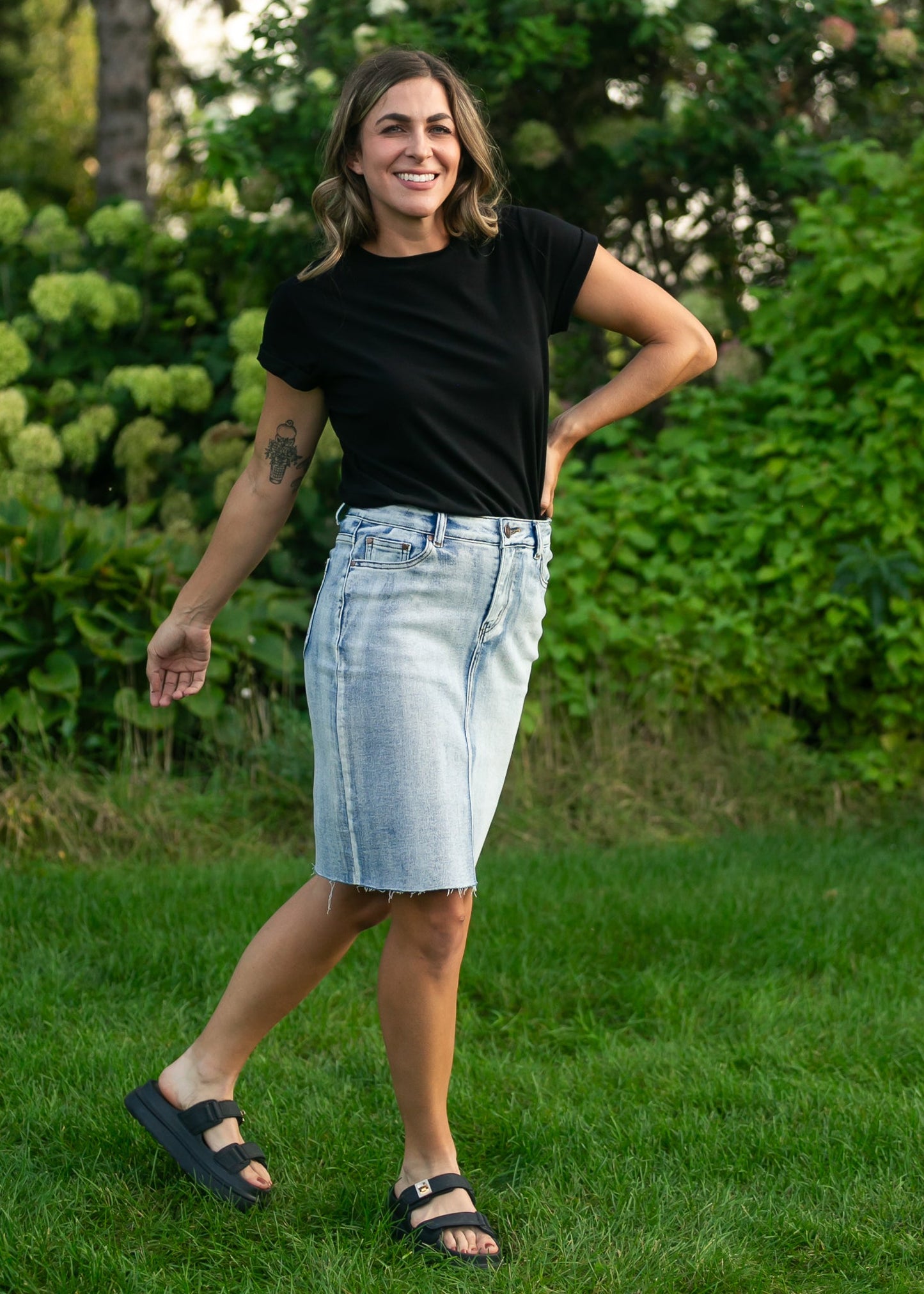 Frankie Light Wash Raw Hem Midi Skirt IC Skirts