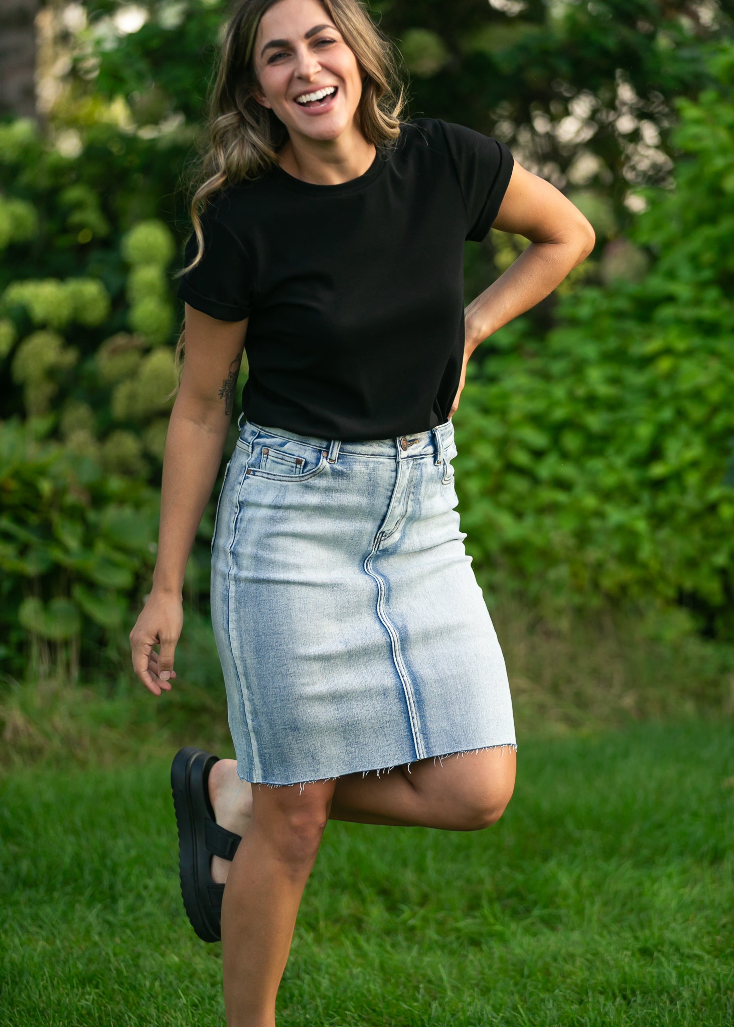 Frankie Light Wash Raw Hem Midi Skirt IC Skirts