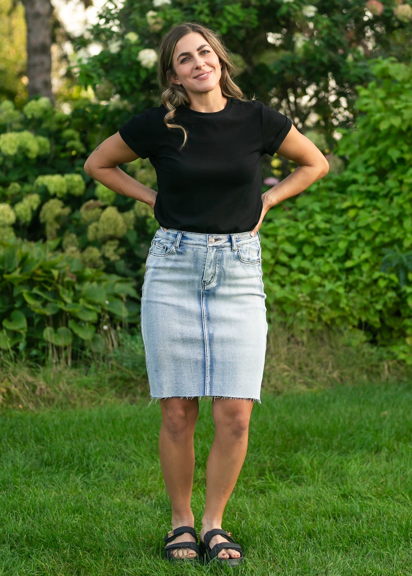 Frankie Light Wash Raw Hem Midi Skirt IC Skirts