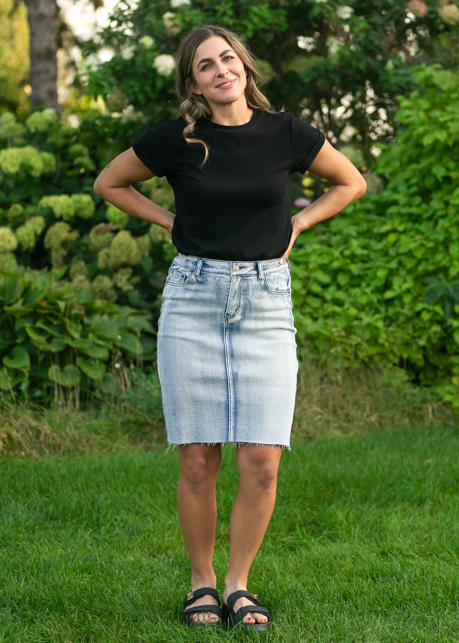 Frankie Light Wash Raw Hem Midi Skirt IC Skirts