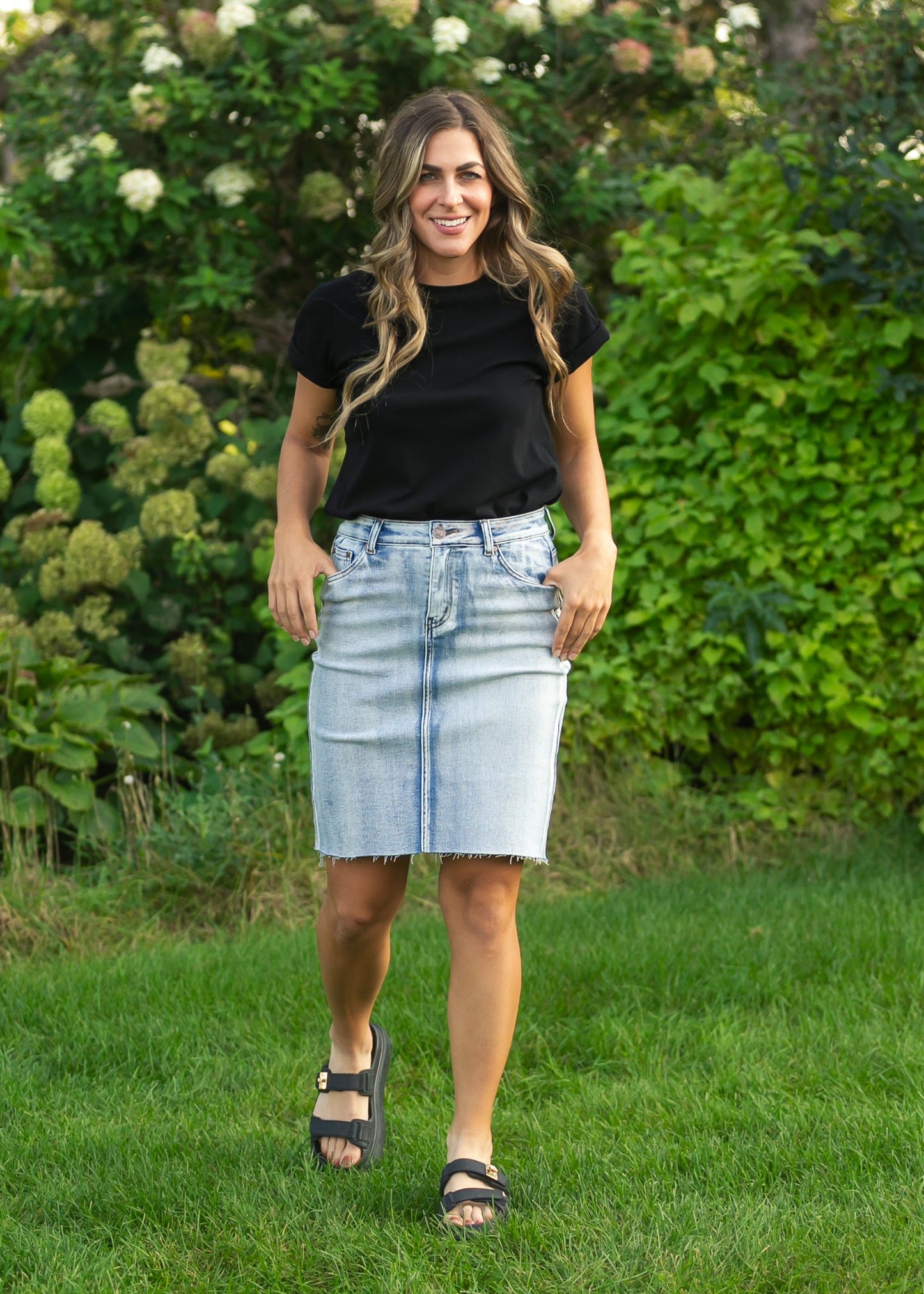 Frankie Light Wash Raw Hem Midi Skirt IC Skirts