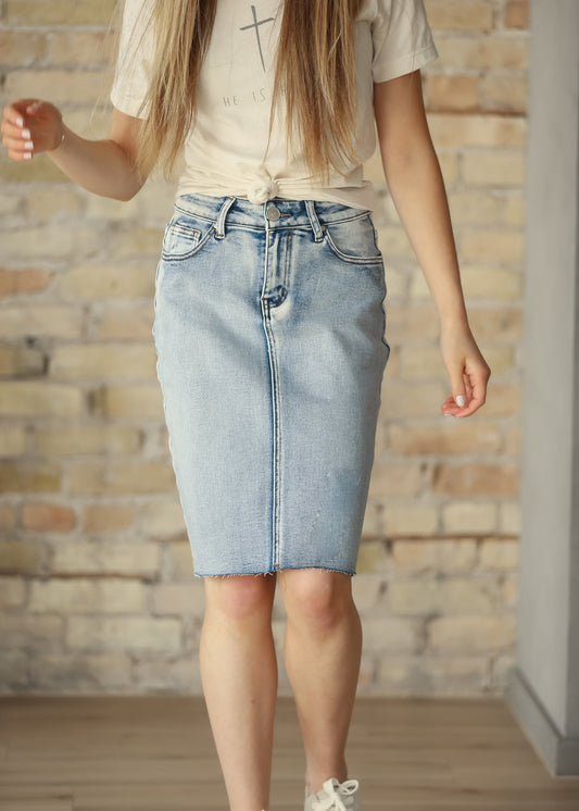 Frankie Light Wash Raw Hem Midi Skirt IC Skirts