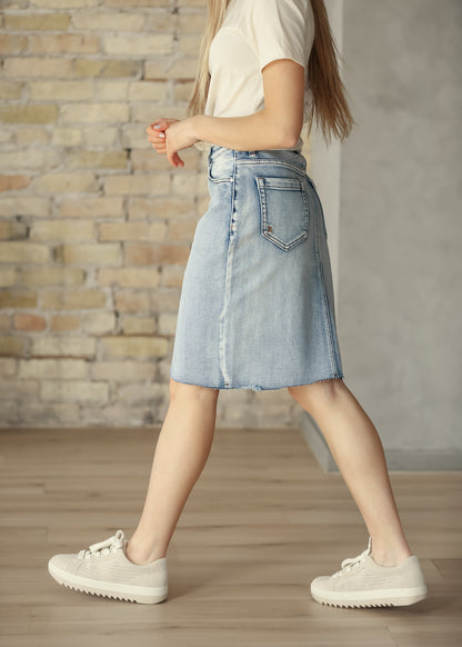 Frankie Light Wash Raw Hem Midi Skirt IC Skirts