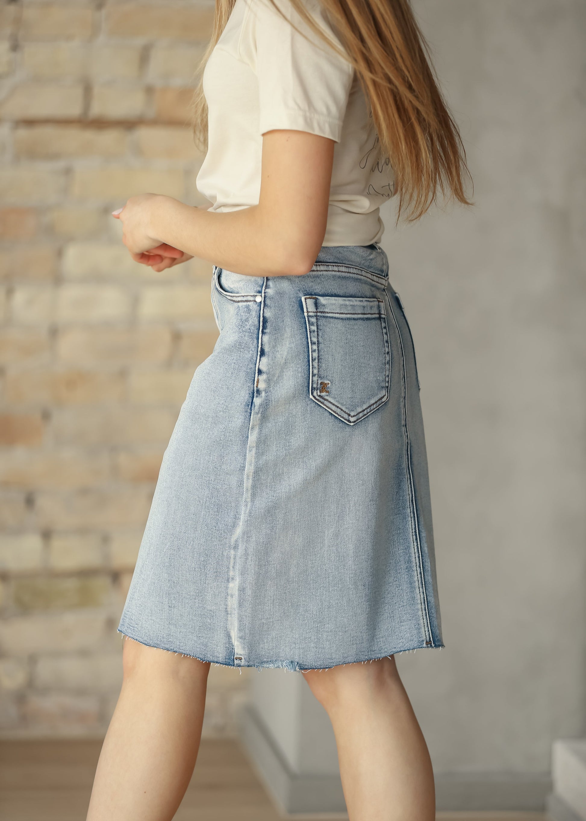 Frankie Light Wash Raw Hem Midi Skirt IC Skirts
