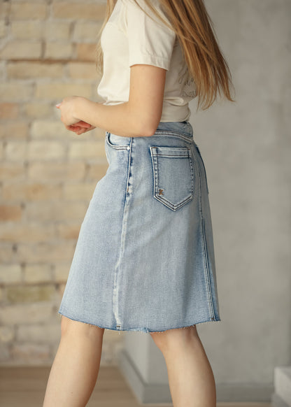 Frankie Light Wash Raw Hem Midi Skirt IC Skirts