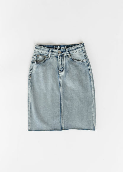 Frankie Light Wash Raw Hem Midi Skirt IC Skirts