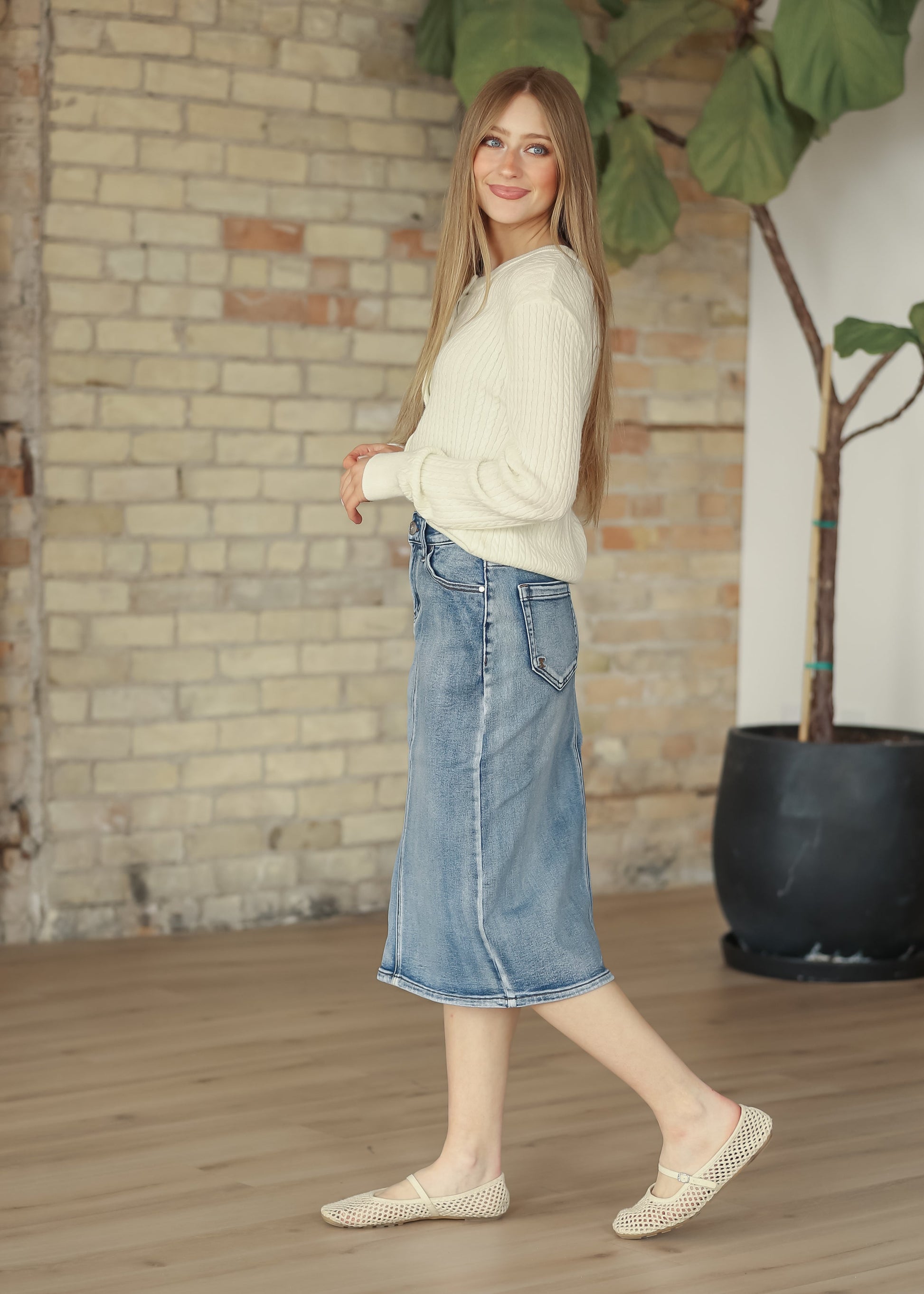 Frankie Medium Wash Denim Midi Skirt IC Skirts