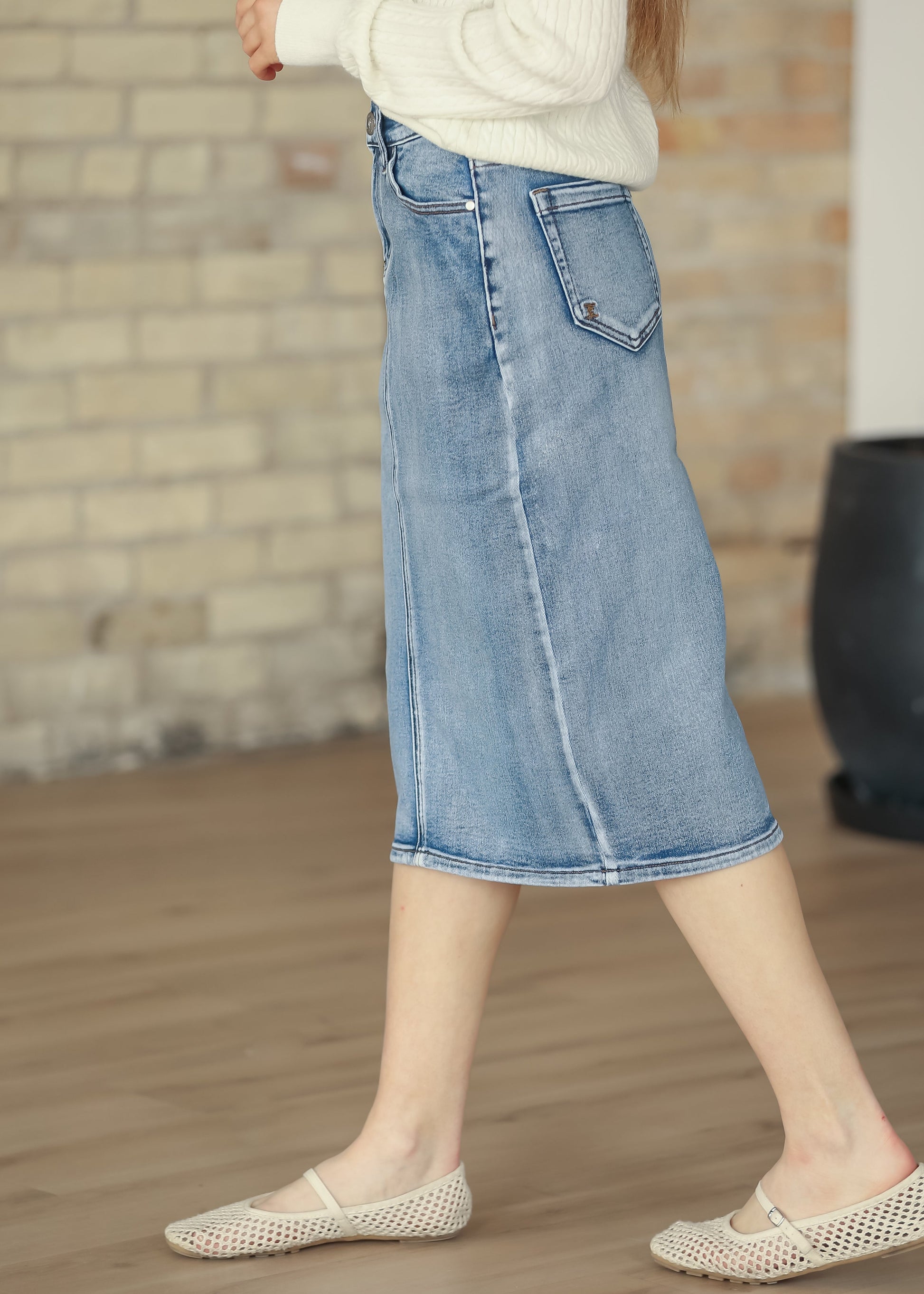 Frankie Medium Wash Denim Midi Skirt IC Skirts