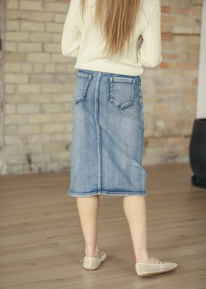 Frankie Medium Wash Denim Midi Skirt IC Skirts