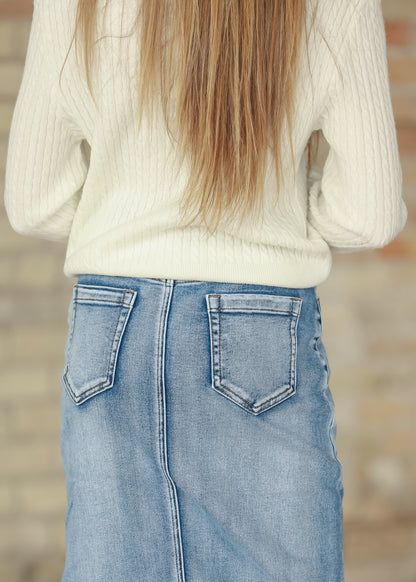 Frankie Medium Wash Denim Midi Skirt IC Skirts