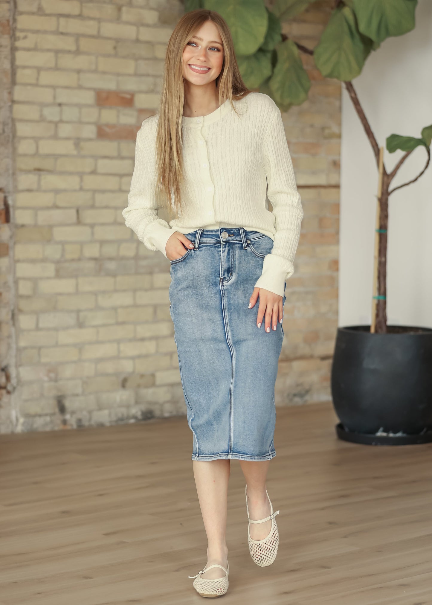 Frankie Medium Wash Denim Midi Skirt IC Skirts