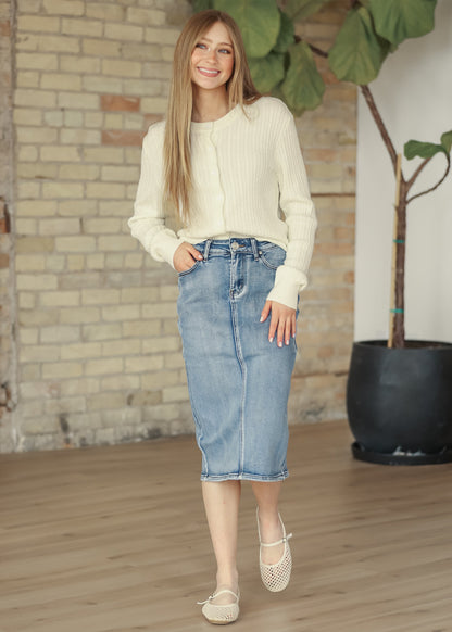 Frankie Medium Wash Denim Midi Skirt IC Skirts