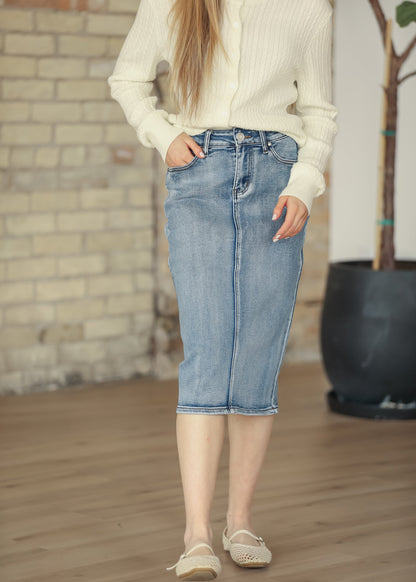 Frankie Medium Wash Denim Midi Skirt IC Skirts