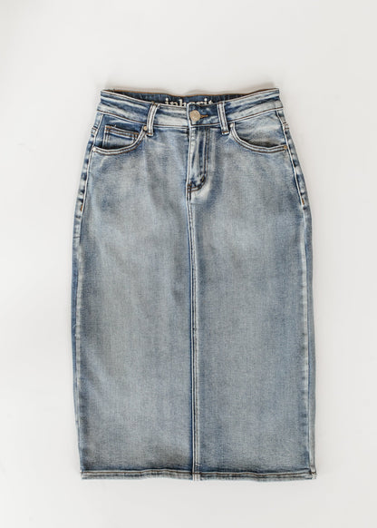 Frankie Medium Wash Denim Midi Skirt IC Skirts