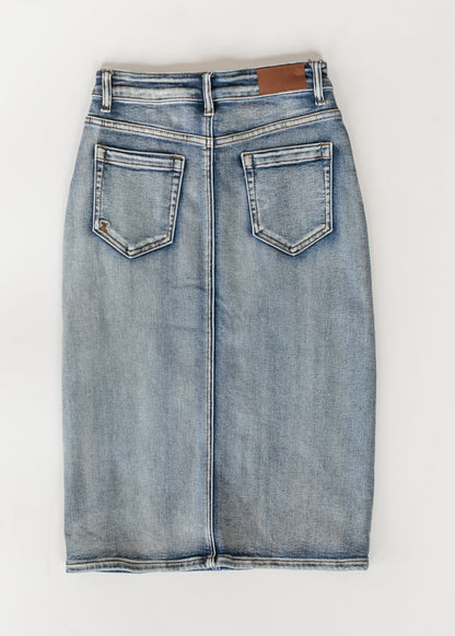 Frankie Medium Wash Denim Midi Skirt IC Skirts