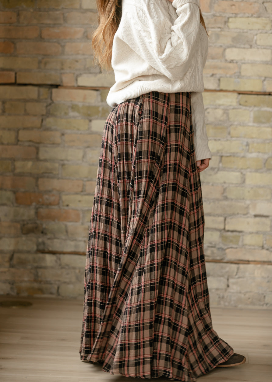 Free People® Brown Plaid Ives Maxi Skirt FF Skirts