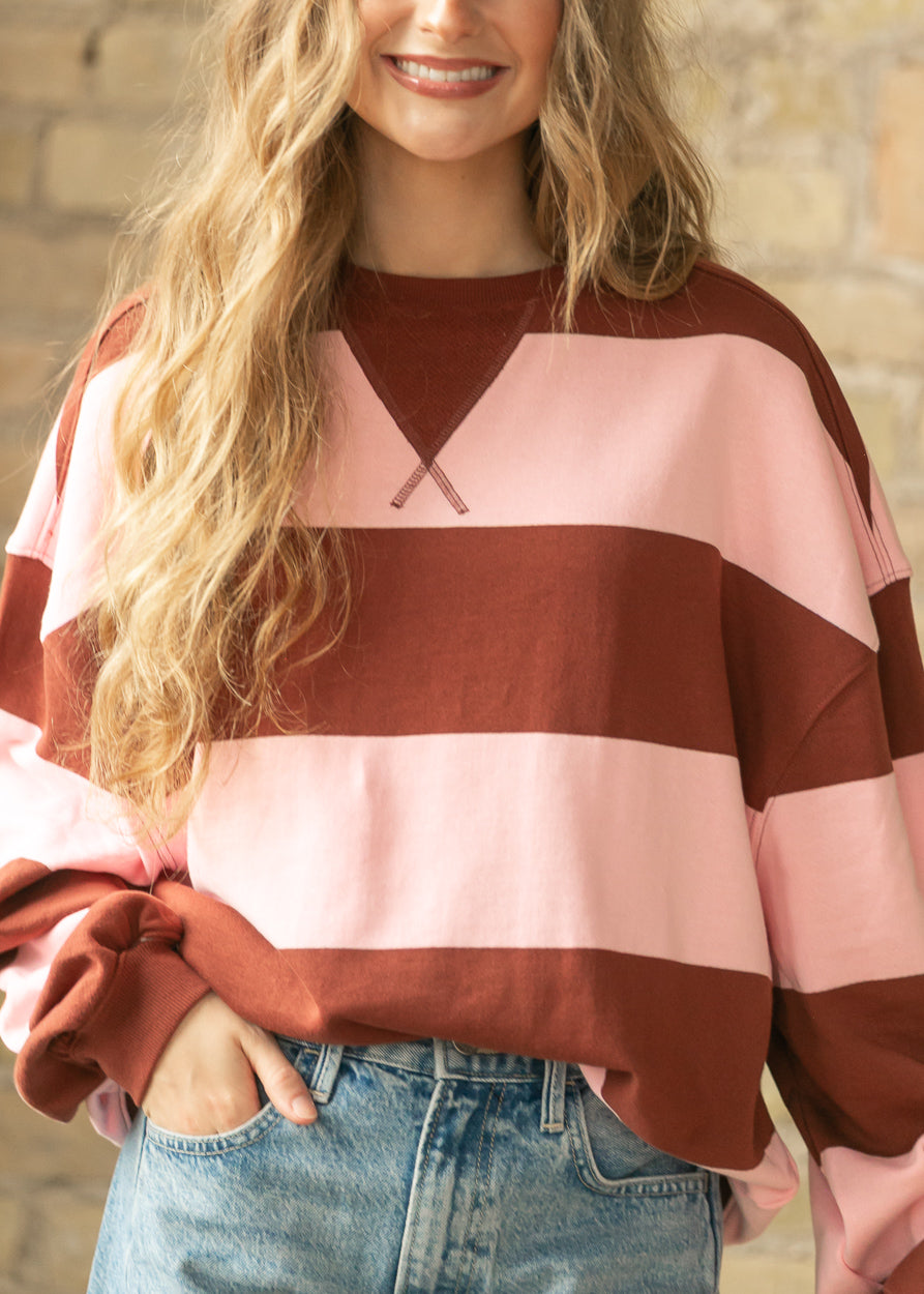 Free People® Classic Strawberry Wide Stripe Crew Sweatshirt FF Tops