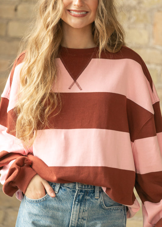 Free People® Classic Strawberry Wide Stripe Crew Sweatshirt FF Tops
