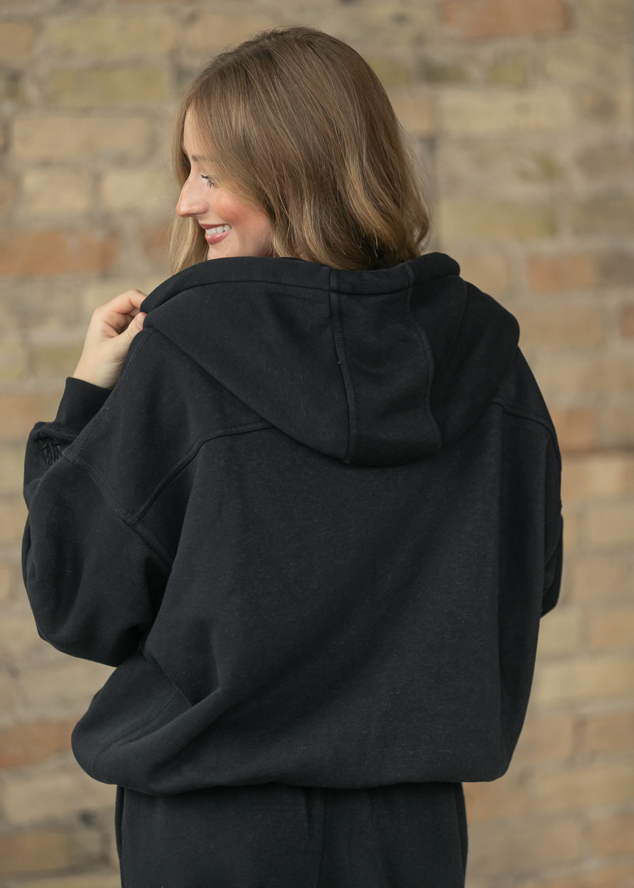 Free People® Final Call Zip Up Black Sweatshirt FF Tops
