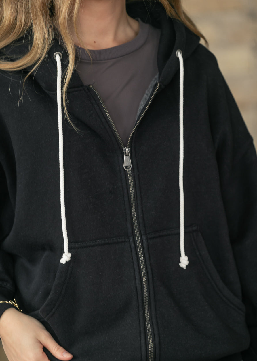 Free People® Final Call Zip Up Black Sweatshirt FF Tops