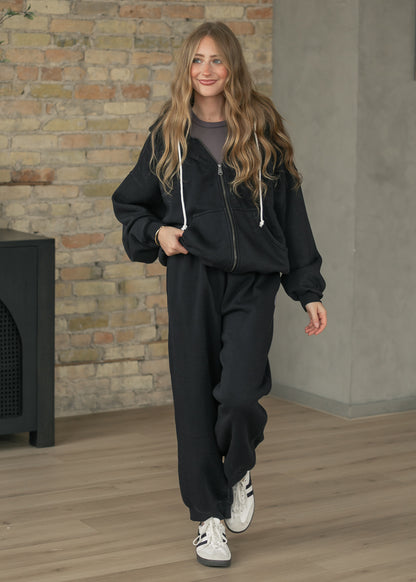 Free People® Final Call Zip Up Black Sweatshirt FF Tops