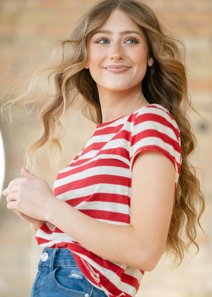 Free People® Nora Red Striped Tee FF Tops