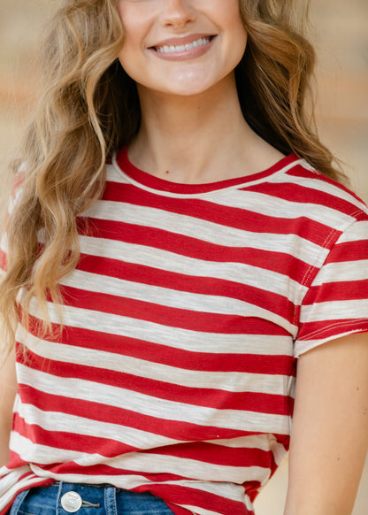 Free People® Nora Red Striped Tee FF Tops