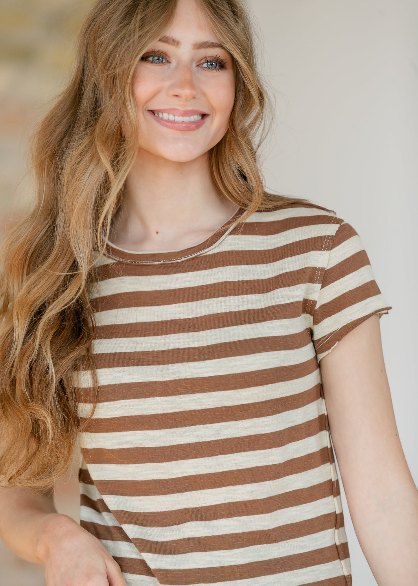 Free People® Nora Taupe Striped Tee FF Tops