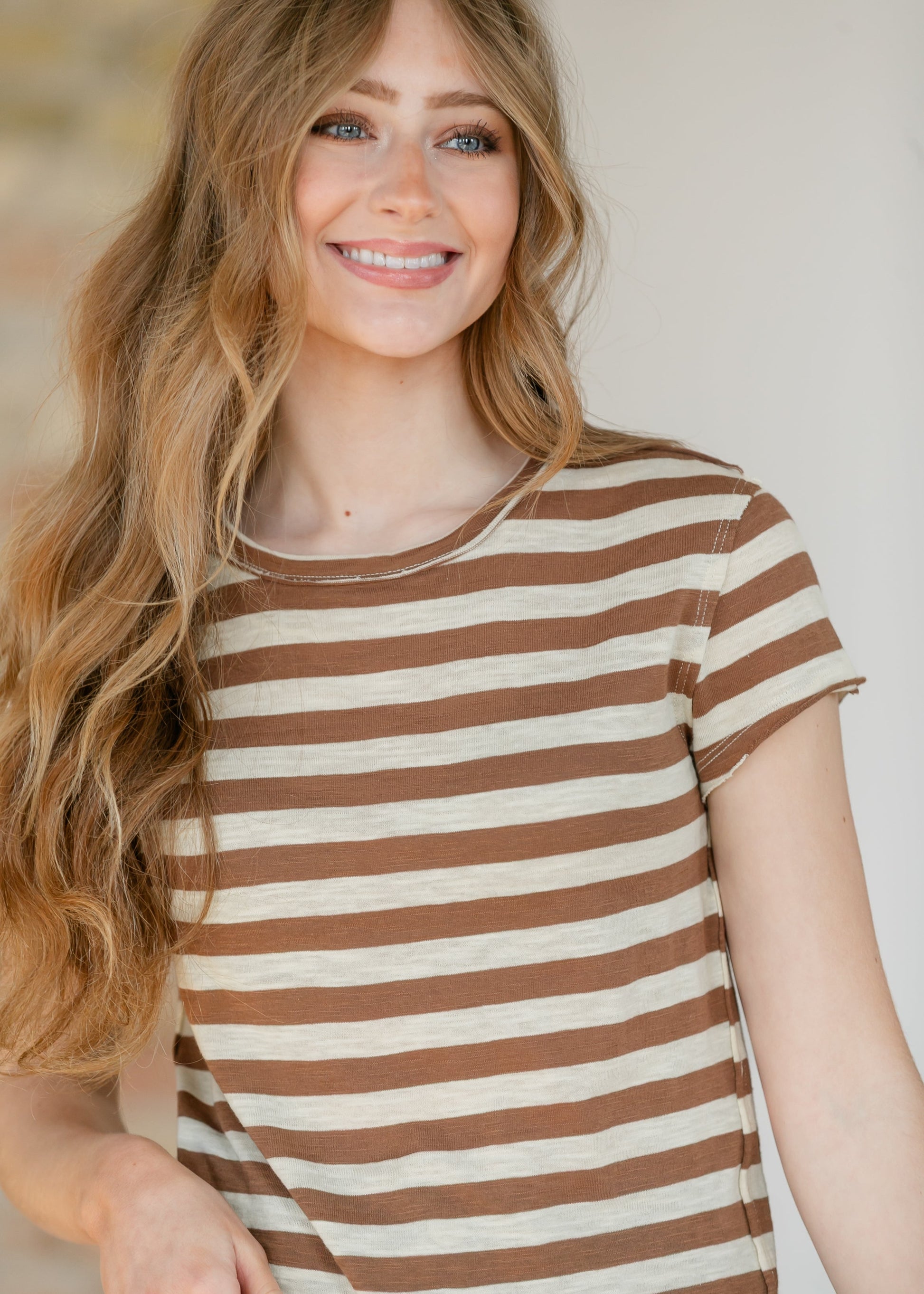 Free People® Nora Taupe Striped Tee FF Tops