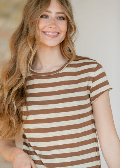 Free People® Nora Taupe Striped Tee FF Tops
