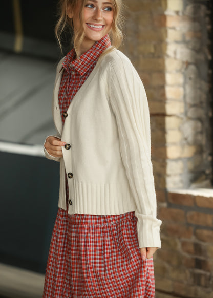 Front Button Cream Cashmere Blend Cardigan FF Layering Essentials
