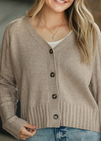 Front Button Soft Mocha Cashmere Blend Cardigan FF Layering Essentials