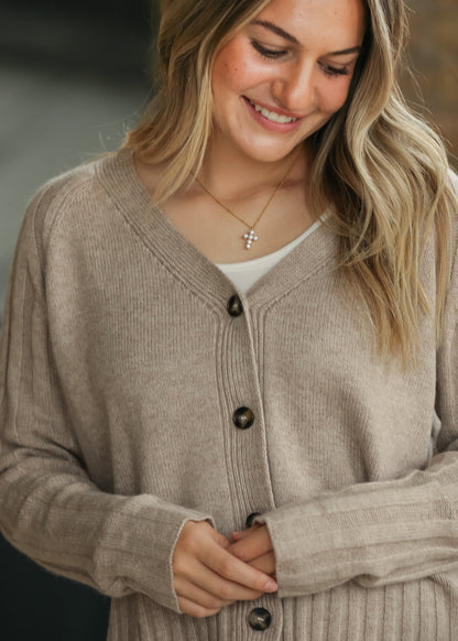 Front Button Soft Mocha Cashmere Blend Cardigan FF Layering Essentials