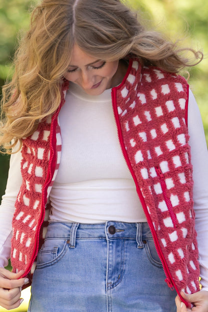 Fuzzy Checkered Zip Vest FF Layering Essentials