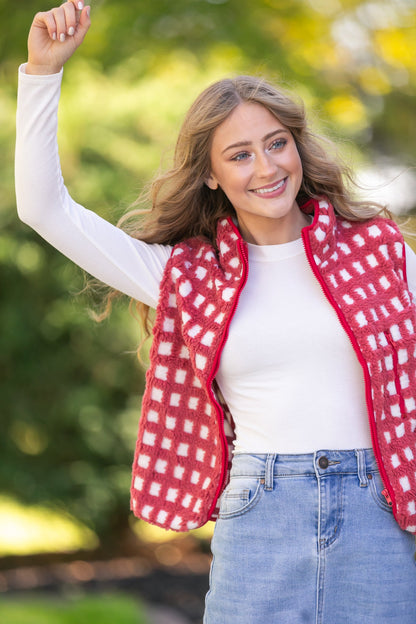 Fuzzy Checkered Zip Vest FF Layering Essentials
